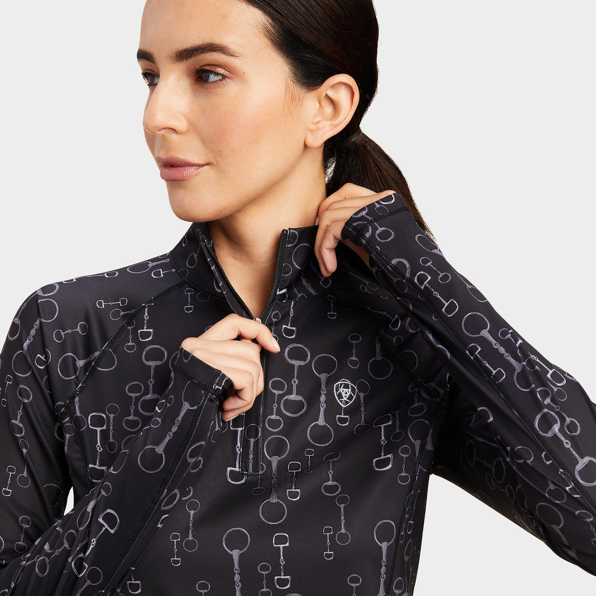 Womens Lowell 2.0 1/4 Zip Base Layer Black Bit Print