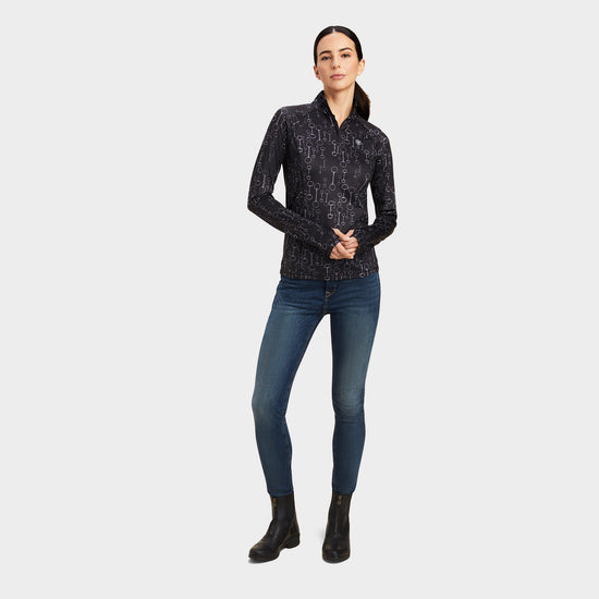 Womens Lowell 2.0 1/4 Zip Base Layer Black Bit Print