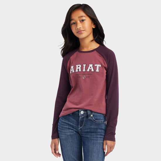 Kids Varsity Long Sleeved T-Shirt Mulberry/Nostalgia Rose