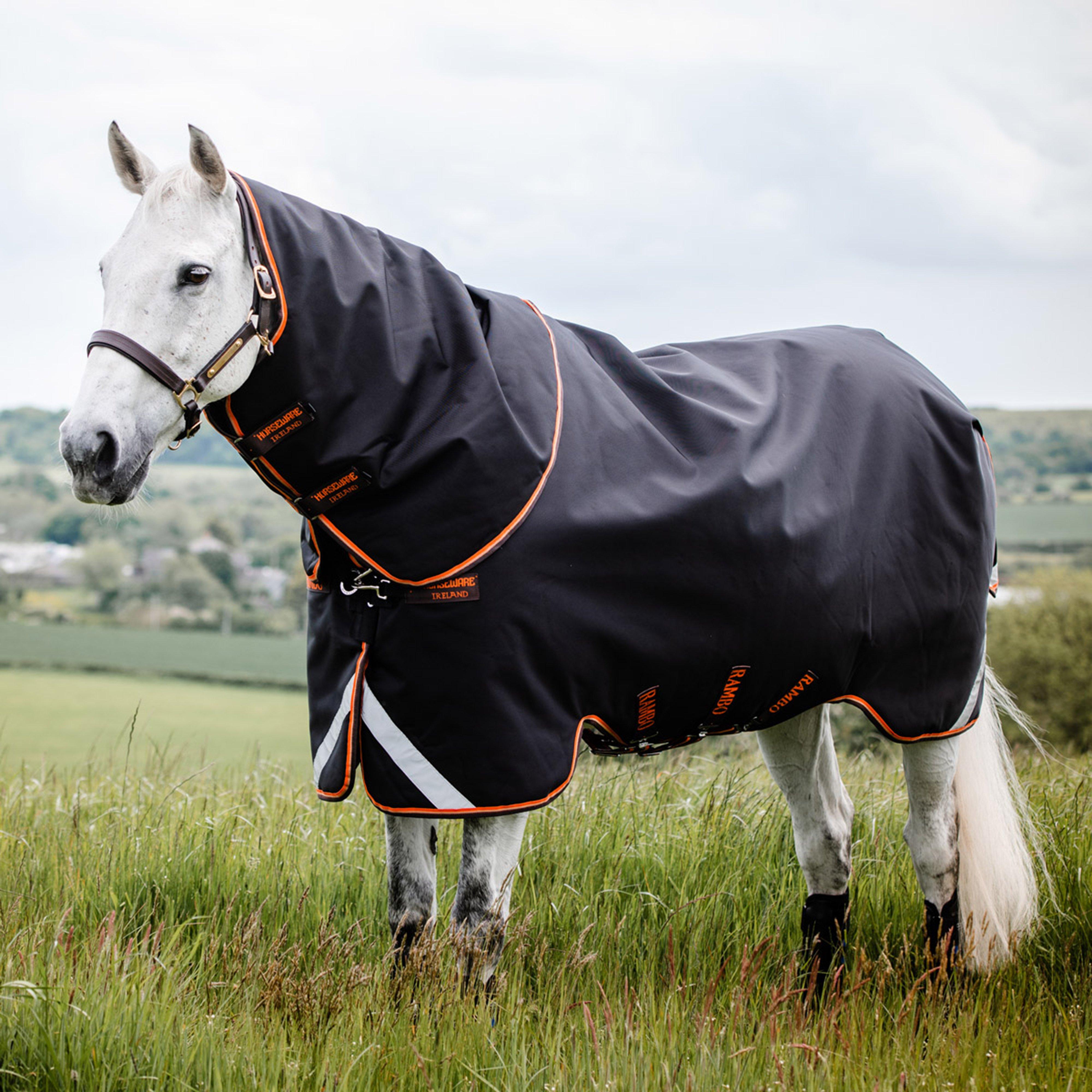 Rambo® Supreme 200g Medium Weight Detach-A-Neck Turnout Rug Black/Orange