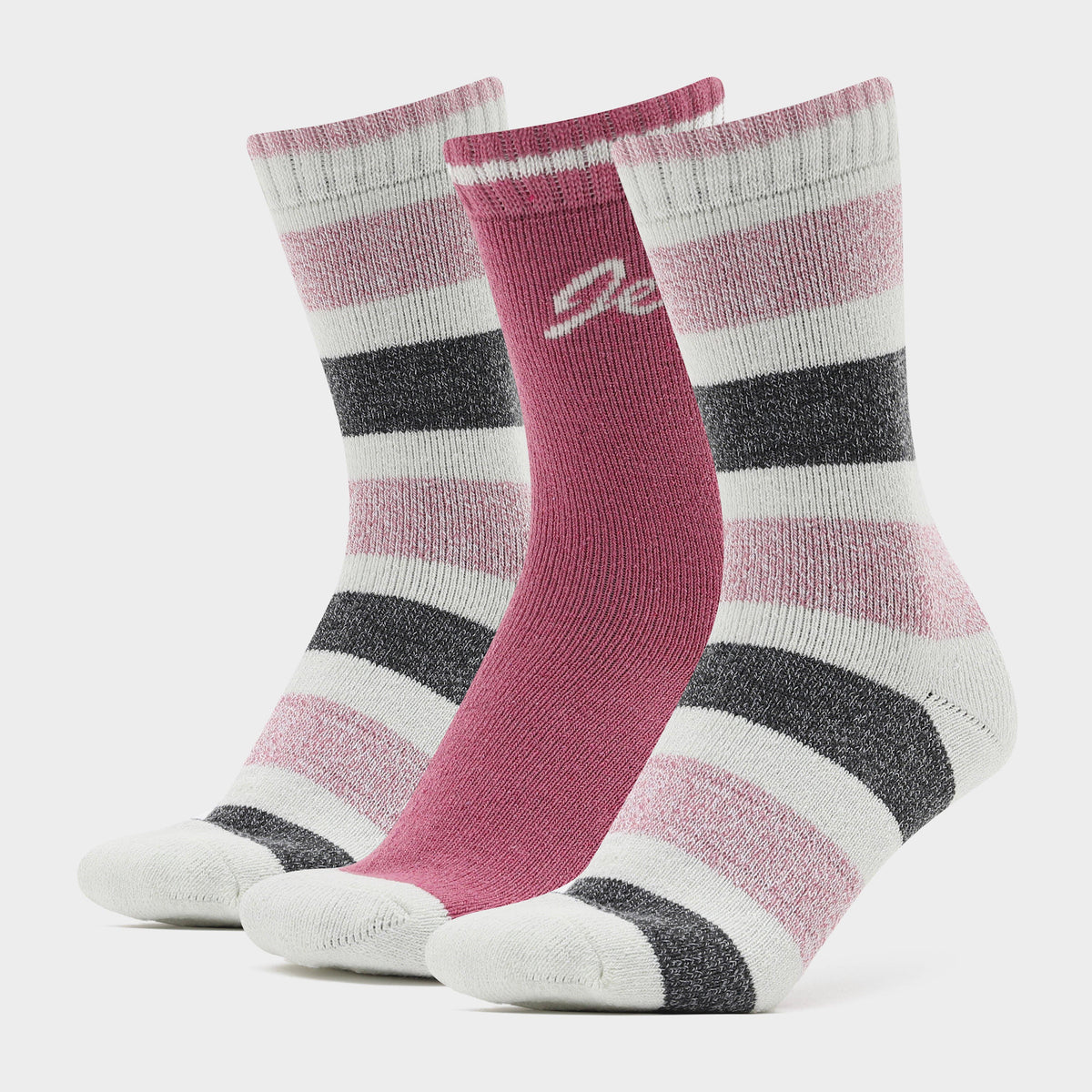 Womens Stripe Socks 3 Pack Pink/Grey