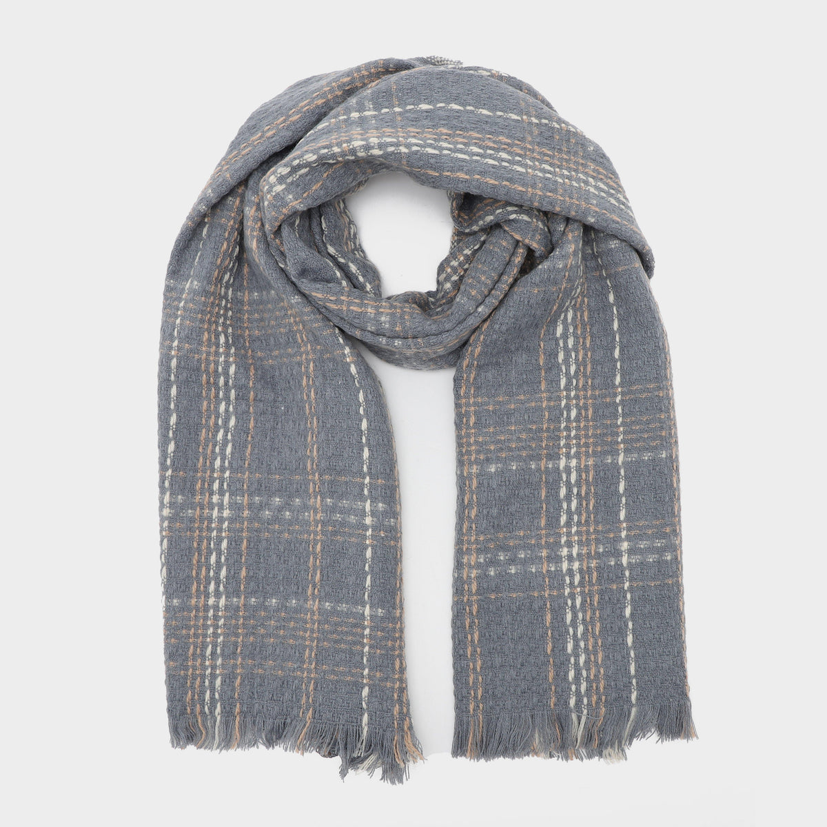 Womens Woven Scarf Grey Chequered