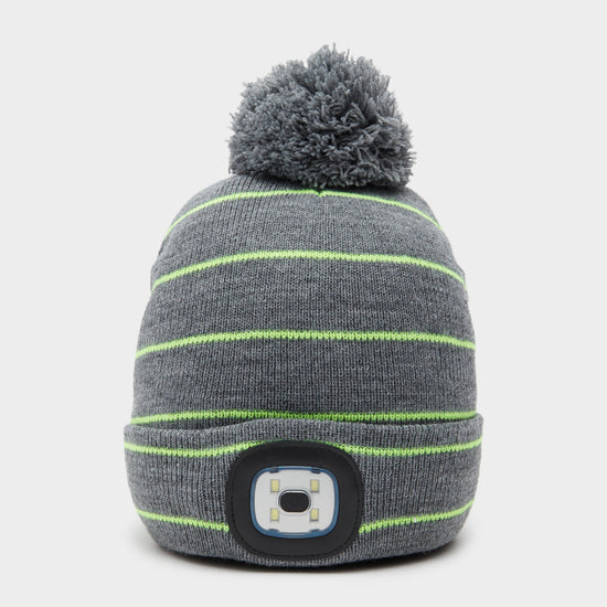 Kids Vision Stripe LED Pom Hat Grey