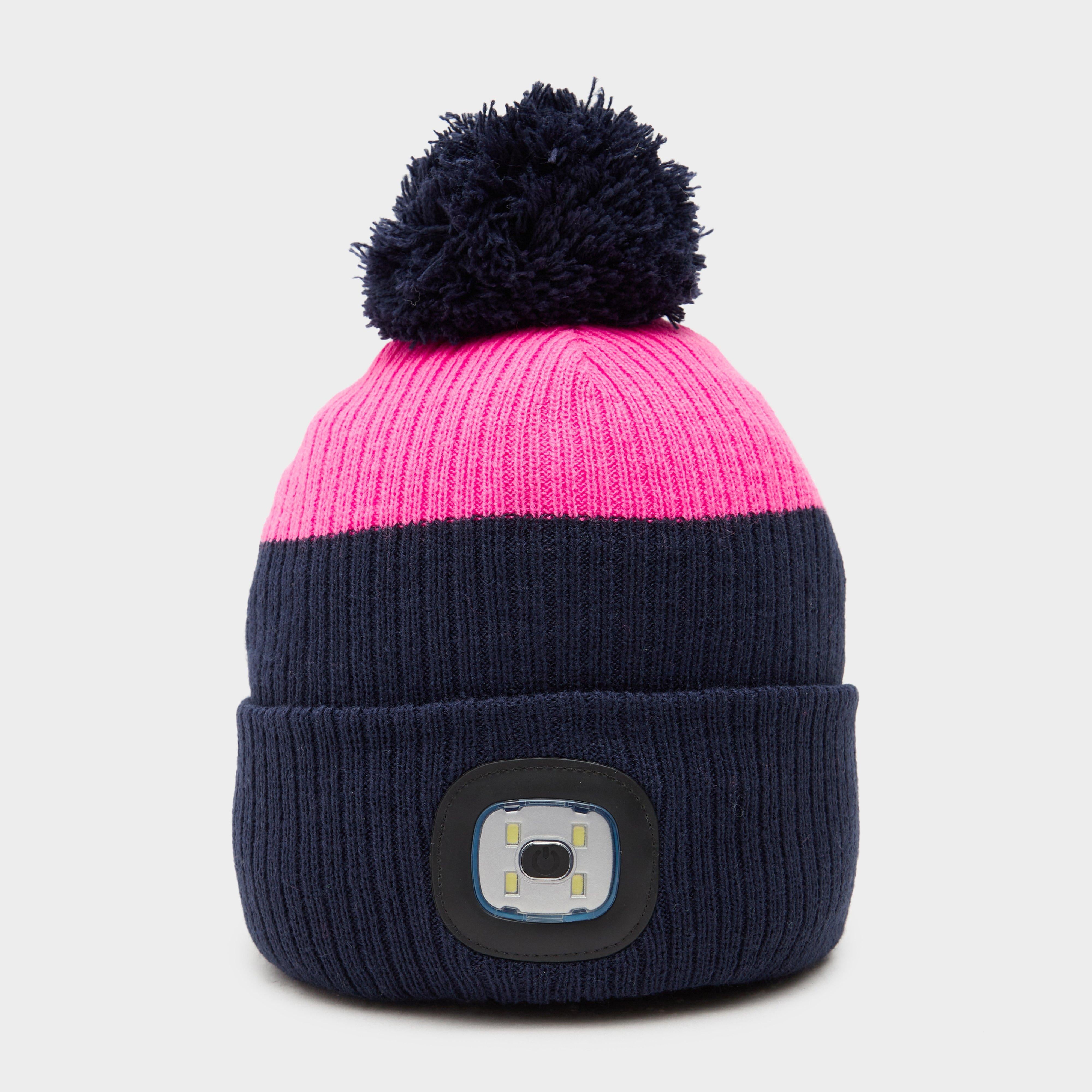 Womens Waterproof LED Pom Hat Navy/Pink