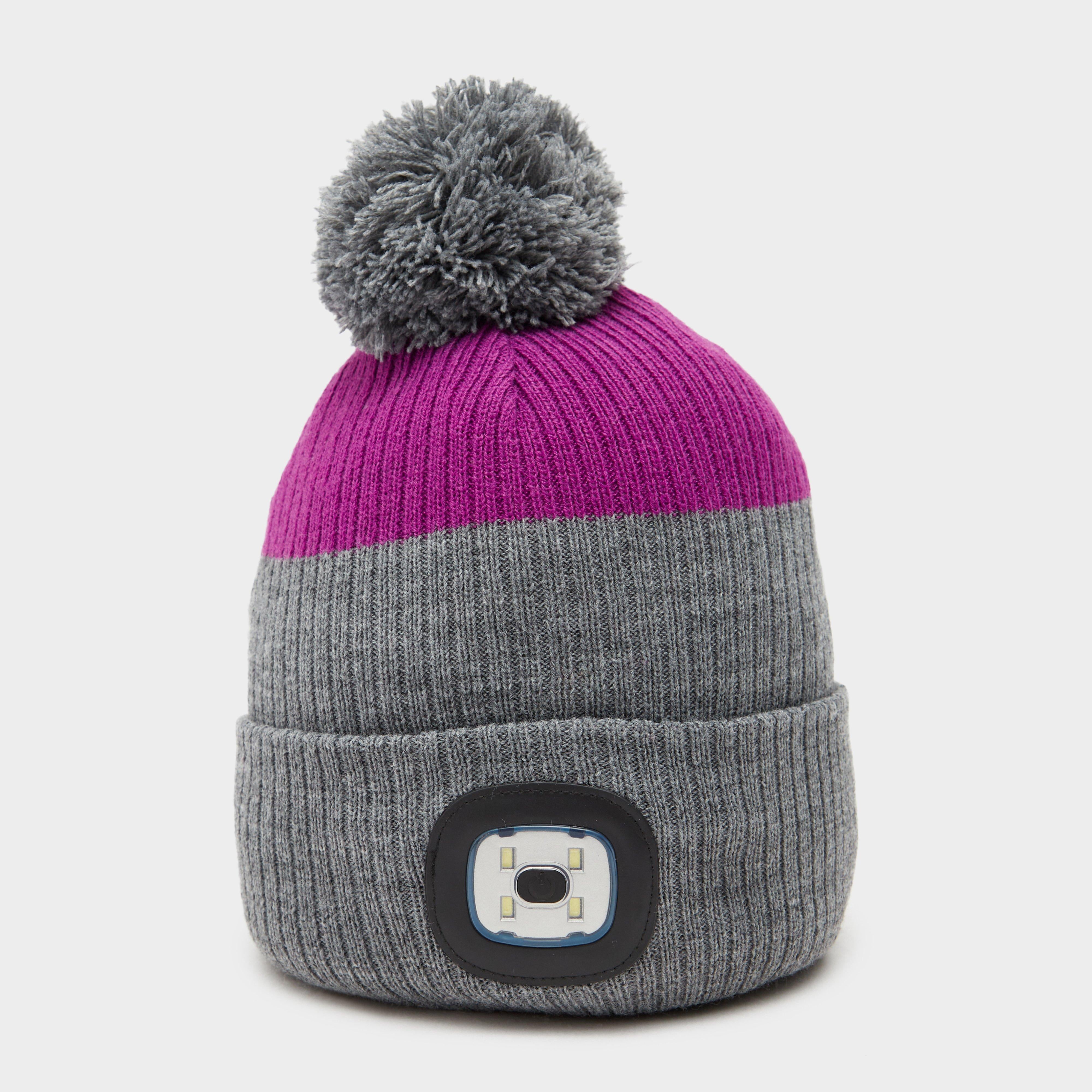 Womens Waterproof LED Pom Hat Grey/Purple