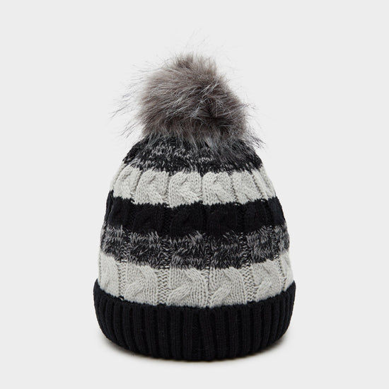 Womens Waterproof Knit Pom Pom Hat Black/White