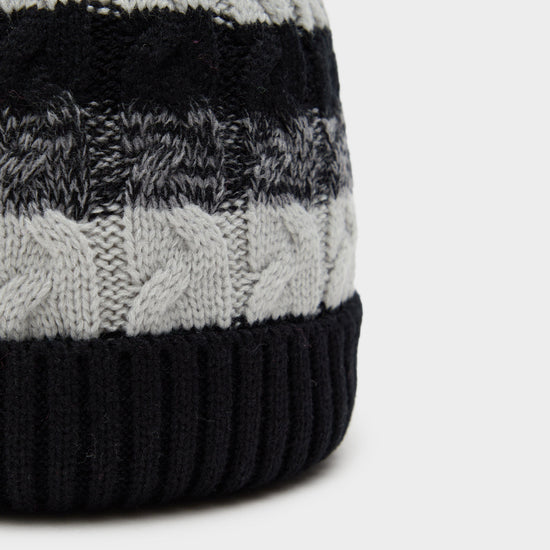 Womens Waterproof Knit Pom Pom Hat Black/White