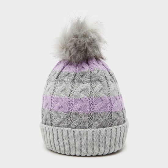 Womens Waterproof Knit Pom Pom Hat Grey/Lilac/White