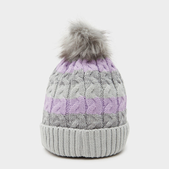 Womens Waterproof Knit Pom Pom Hat Grey/Lilac/White