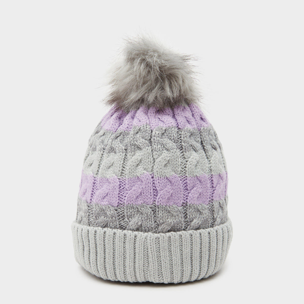 Womens Waterproof Knit Pom Pom Hat Grey/Lilac/White