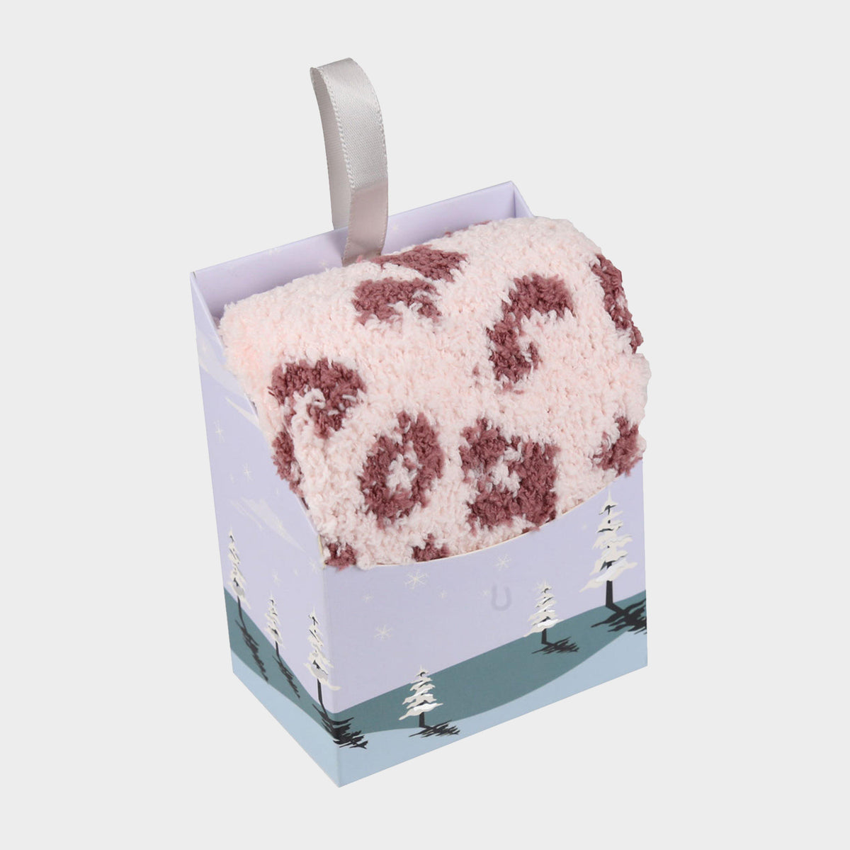 Womens Fluffy Hanging Socks Pink Leopard Print