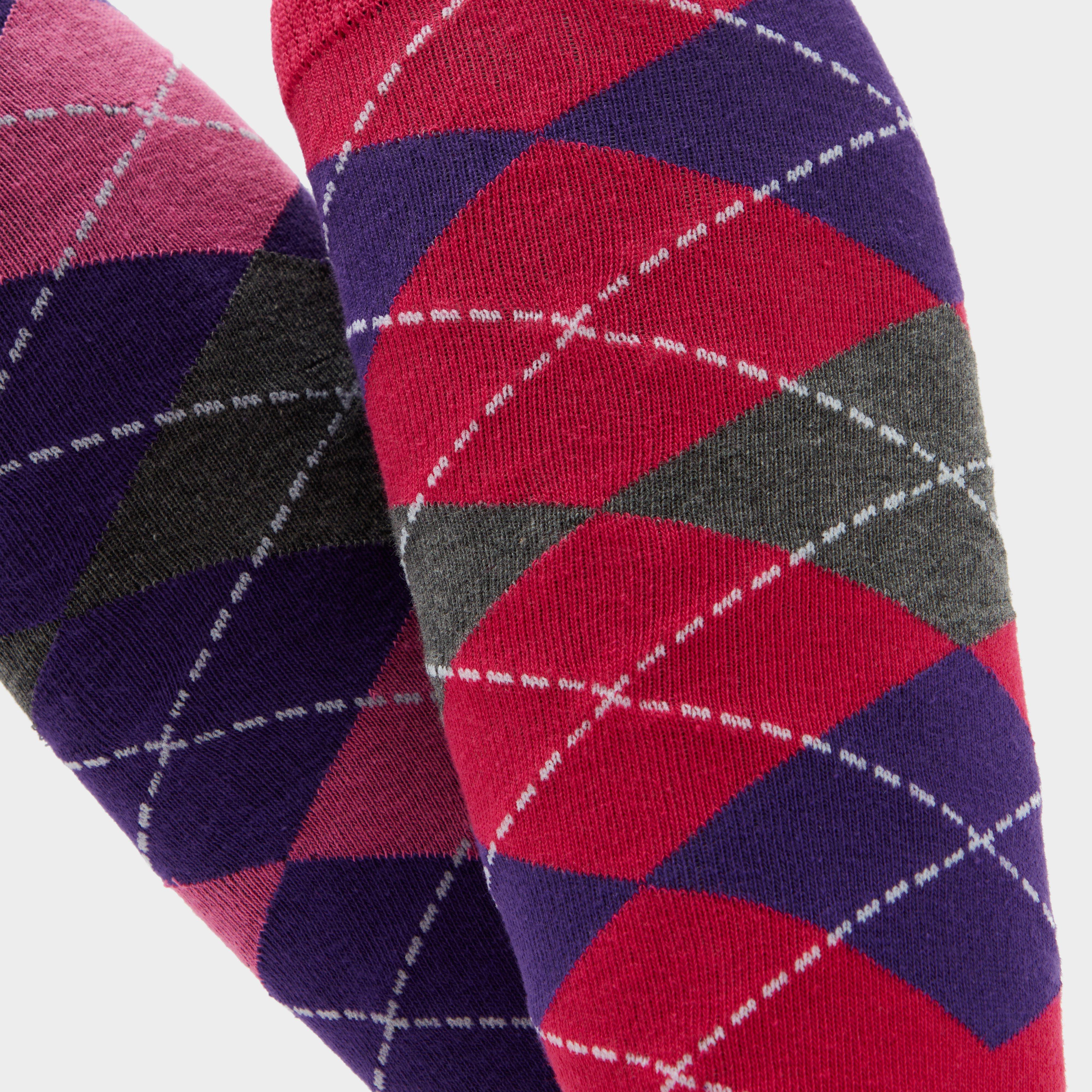 Ladies Equestrian Argyle 2 Pack Socks Raspberry/Purple