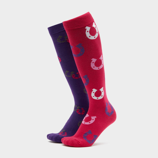 Womens Horseshoe 2 Pack Socks Raspberry/Purple