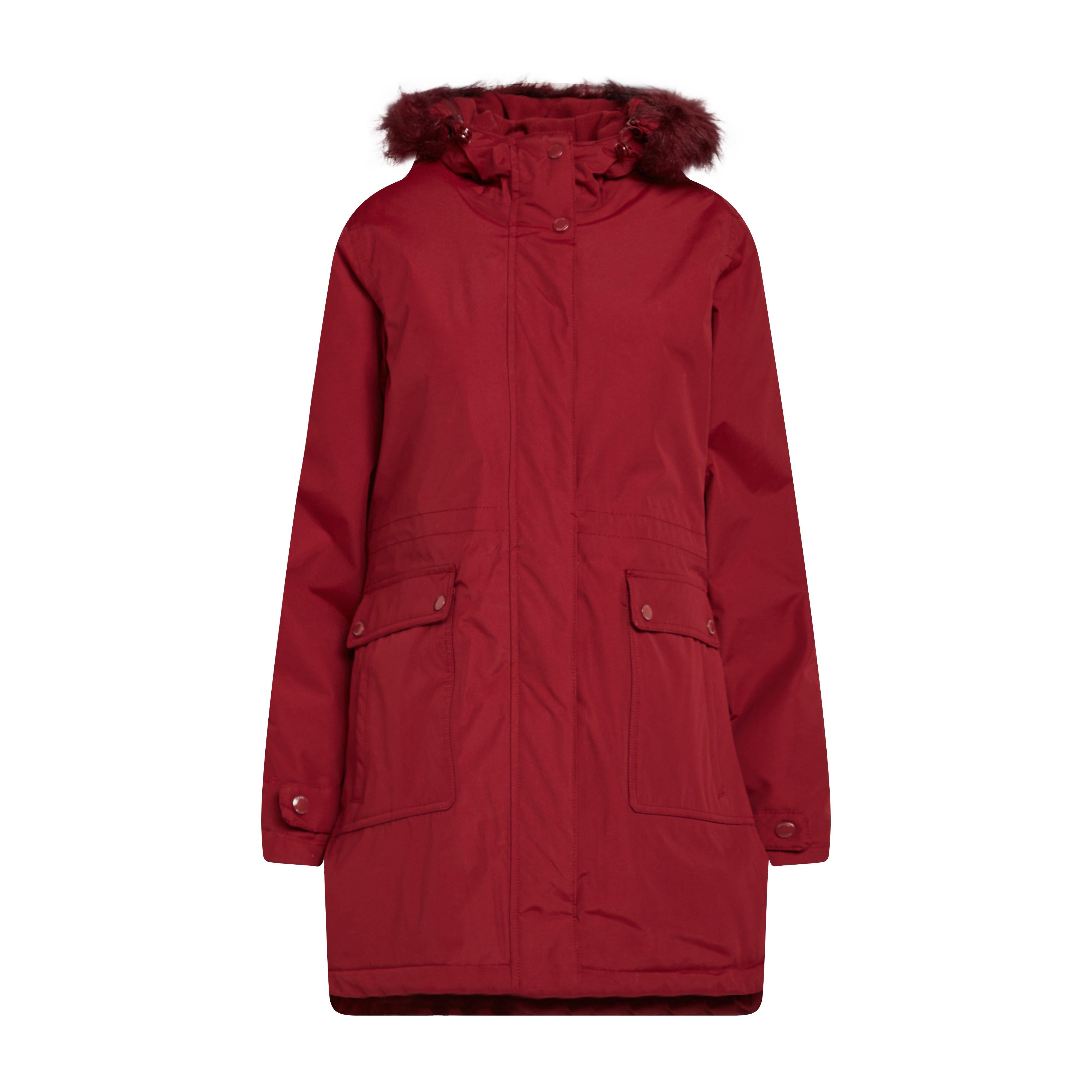 Womens Sabinka Fur Trim Parka Jacket Red