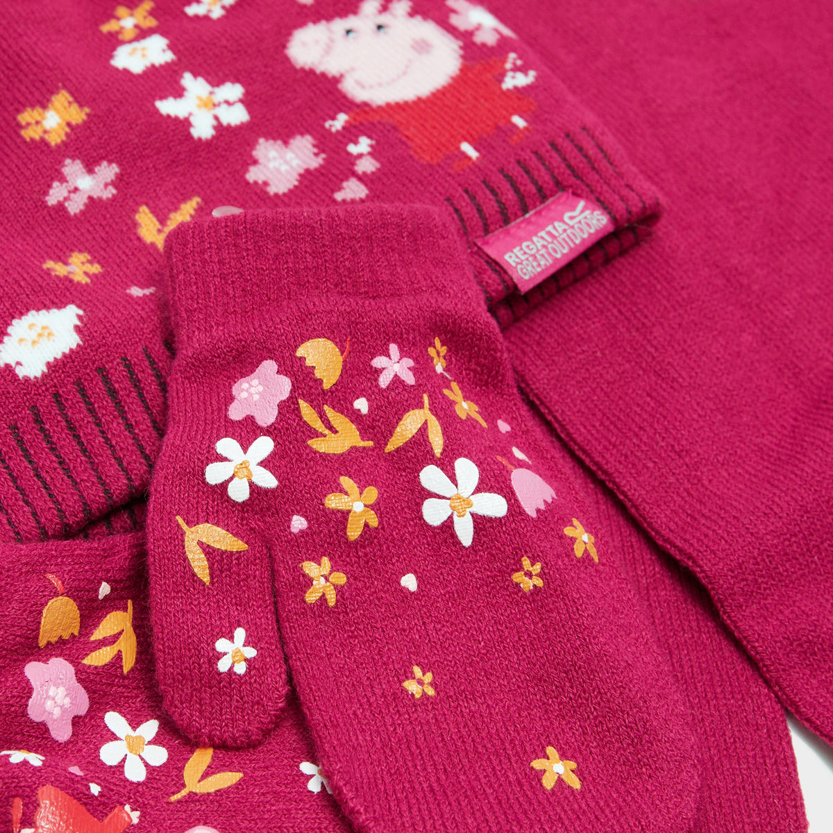 Peppa Pig Knitted Pom Pom Hat Scarf and Glove Set Pink