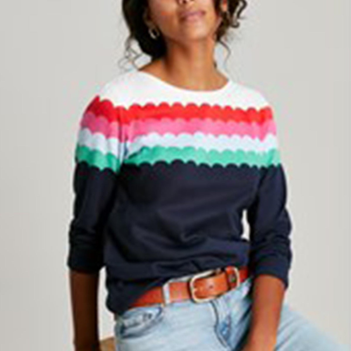 Womens Harbour Long Sleeve Top Multi Scallop Stripe