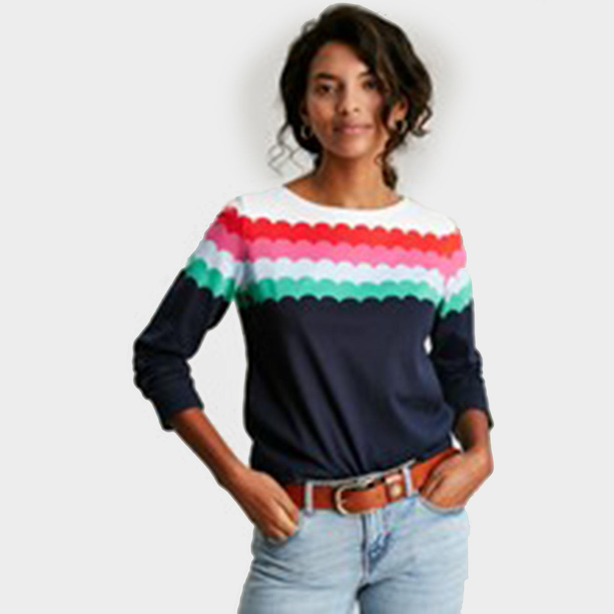 Womens Harbour Long Sleeve Top Multi Scallop Stripe