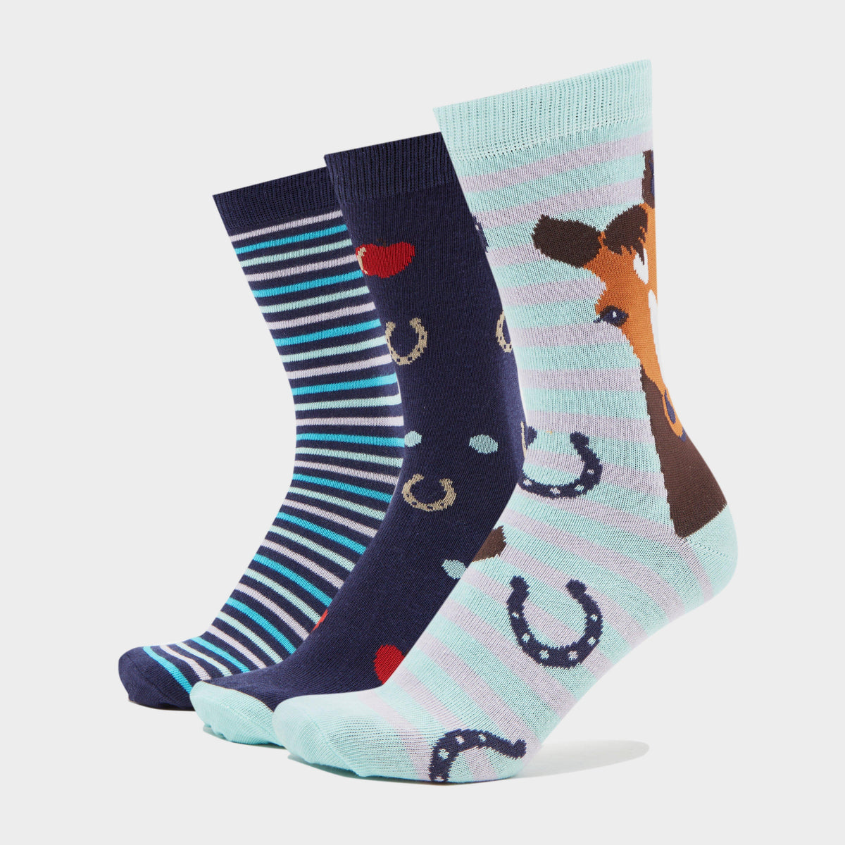 Wild Feet Women's 3 Pack Fashion Socks Navy Horse
