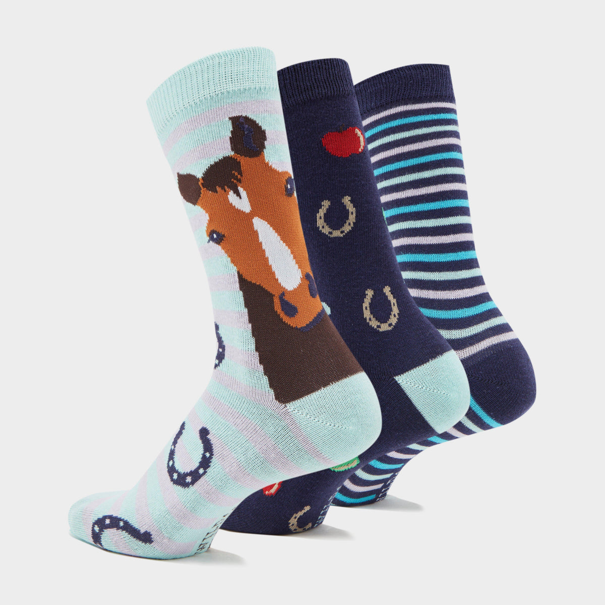 Wild Feet Women's 3 Pack Fashion Socks Navy Horse