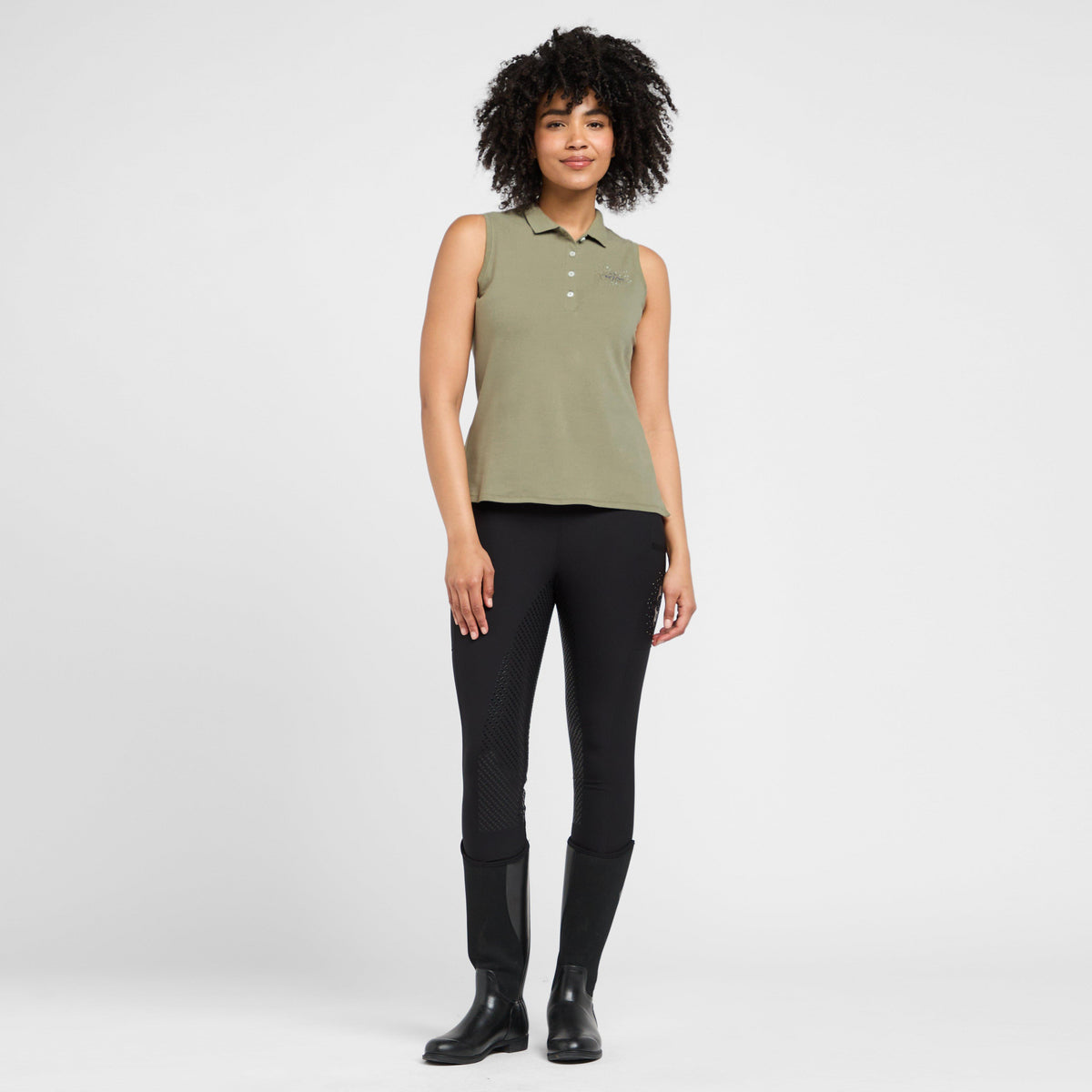 Womens Classic Sleeveless Polo Shirt Oil Green