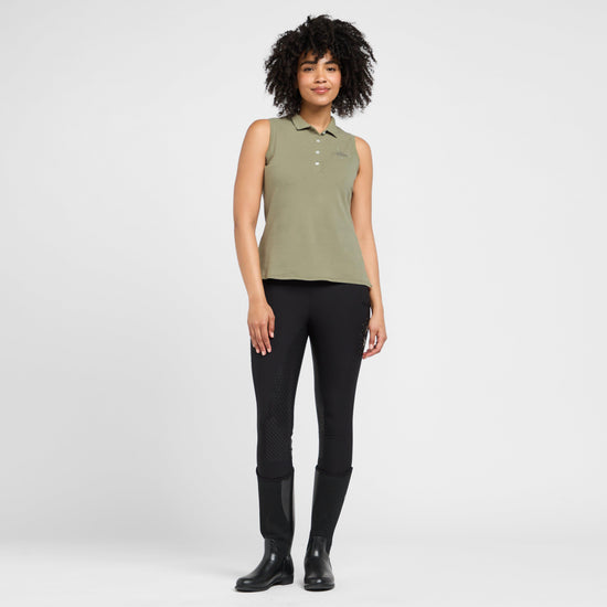 Womens Classic Sleeveless Polo Shirt Oil Green