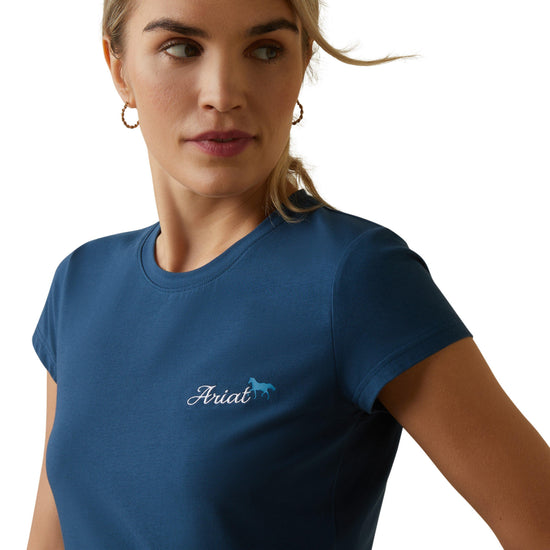 Womens Logo Script T-Shirt Deep Petroleum