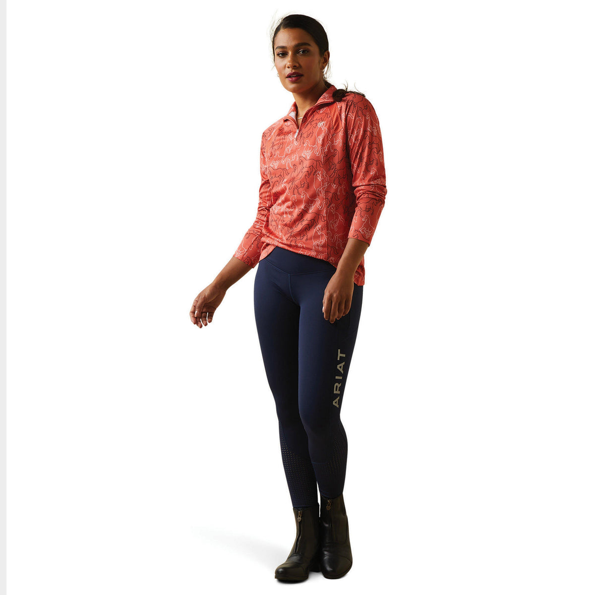 Womens Sunstopper 2.0 1/4 Zip Base Layer Burnt Sienna Mirror Print