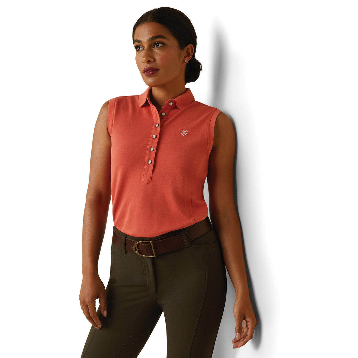 Womens Prix 2.0 Sleeveless Polo Shirt Burnt Sienna