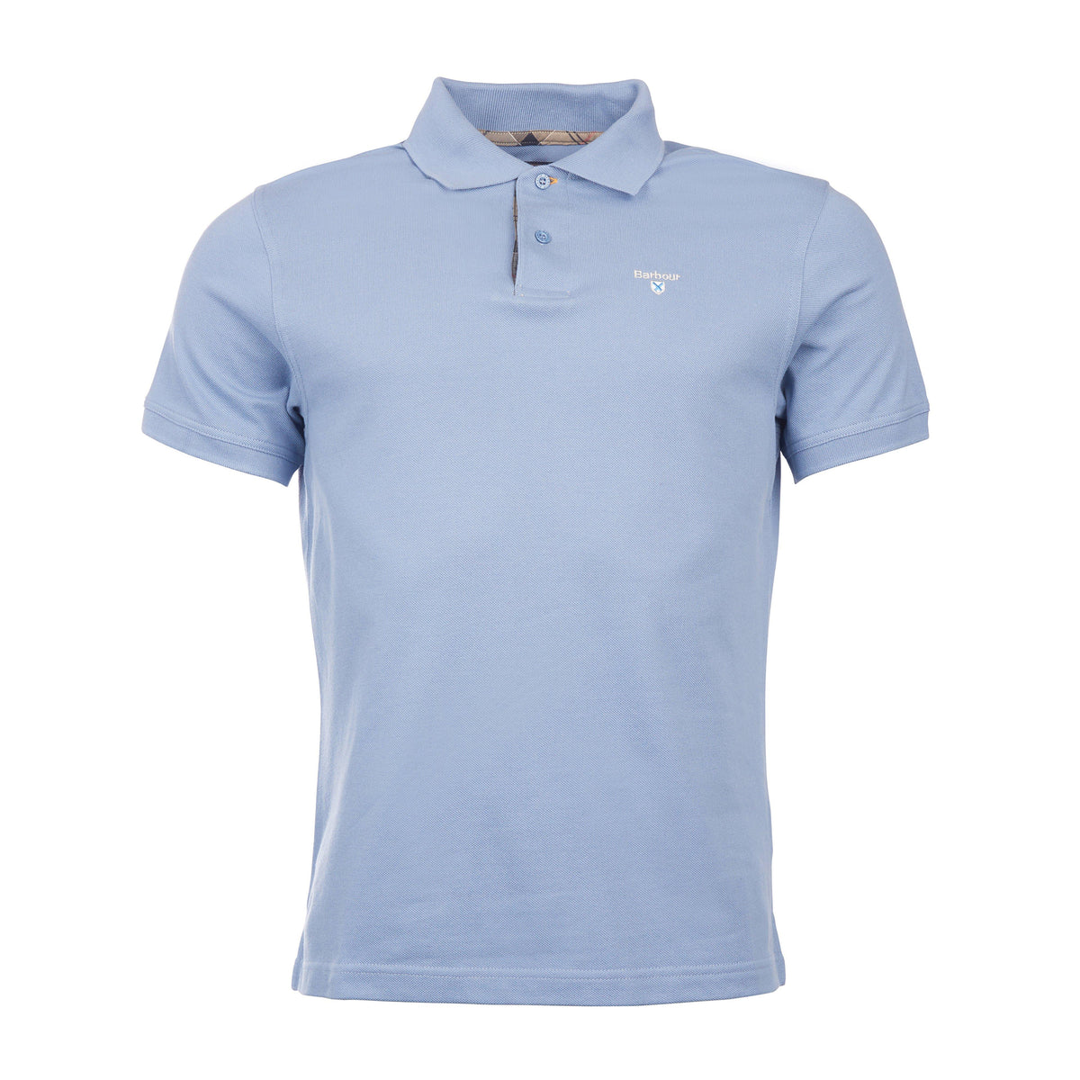 Mens Tartan Pique Polo Shirt Sky Marl
