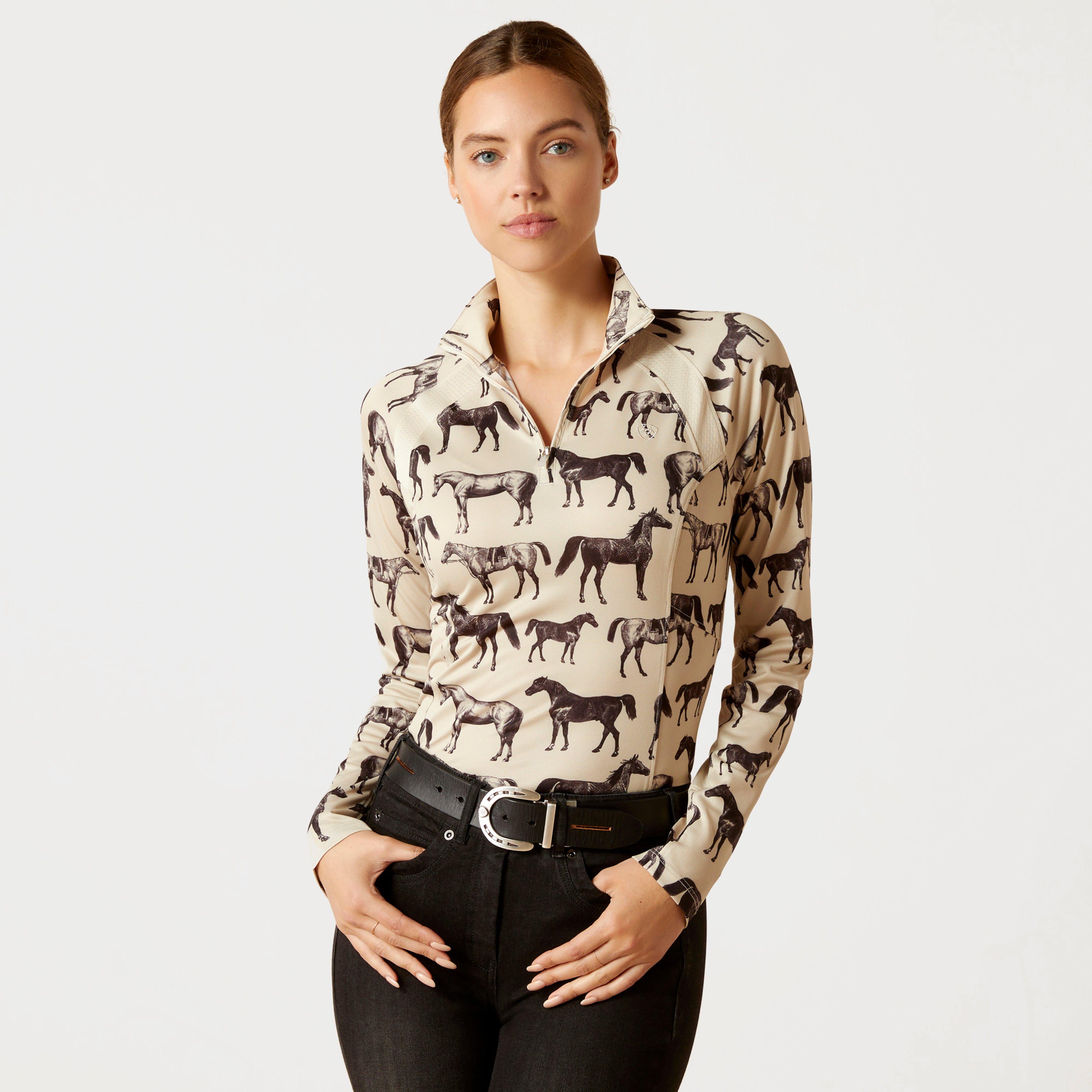 Womens Sunstopper 2.0 1/4 Zip Base Layer Sepia Equine