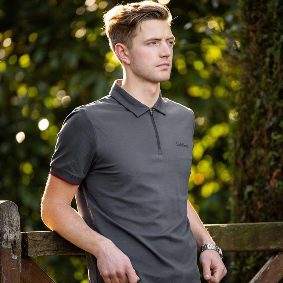 Mens Elite Zip Polo Shirt Charcoal