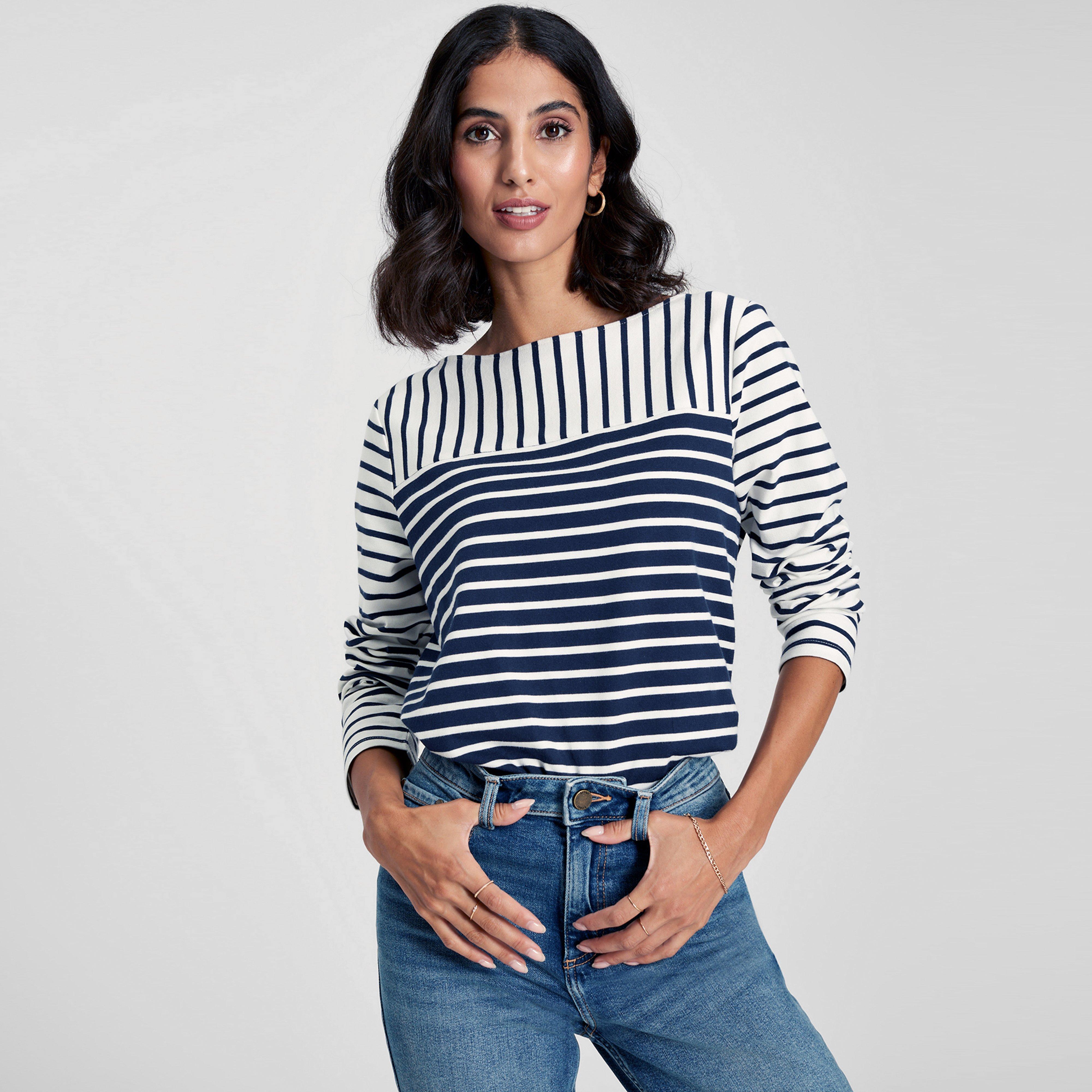 Womens Harbour Long Sleeve Jersey Top Cream Hotch Potch Stripe