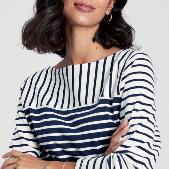 Womens Harbour Long Sleeve Jersey Top Cream Hotch Potch Stripe