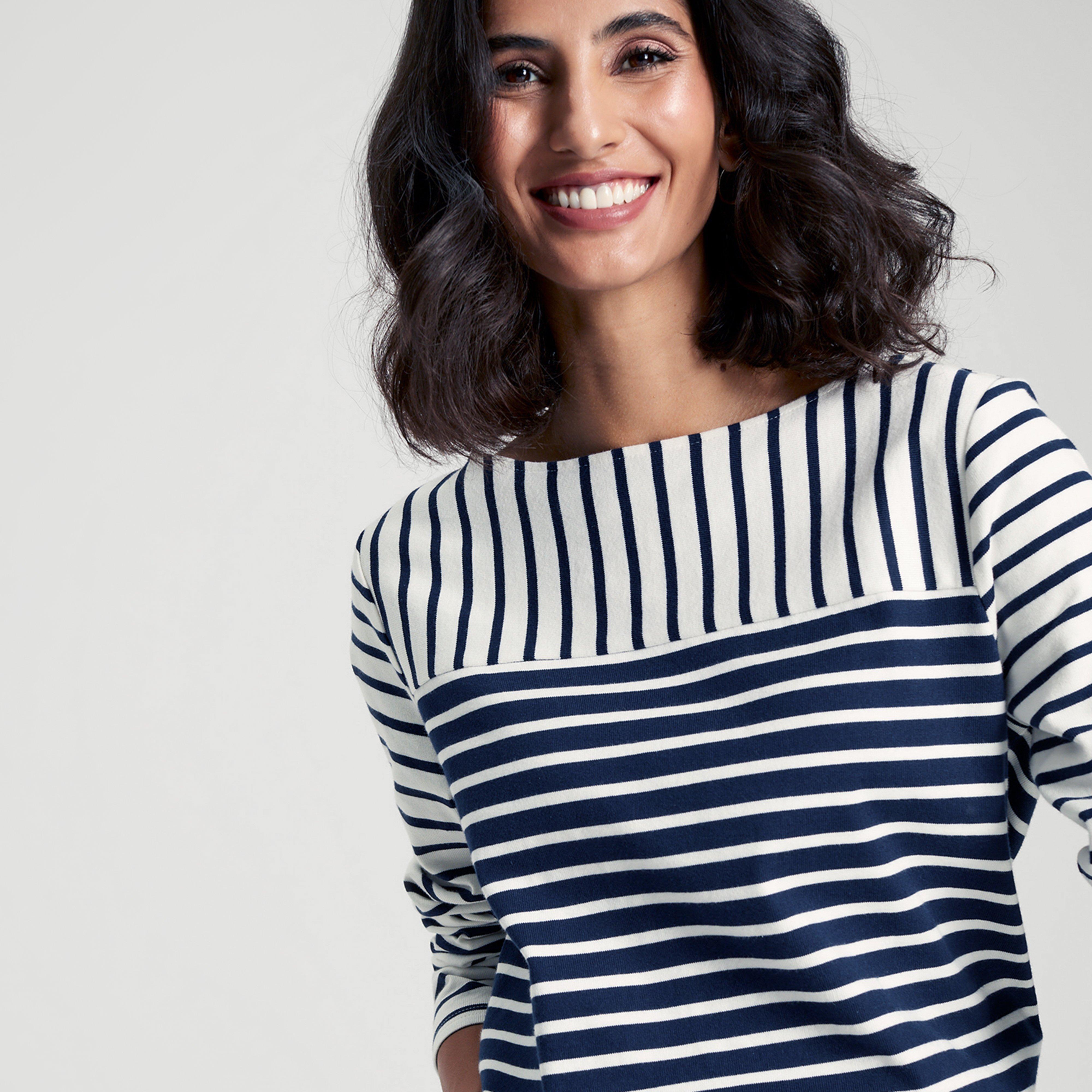 Womens Harbour Long Sleeve Jersey Top Cream Hotch Potch Stripe