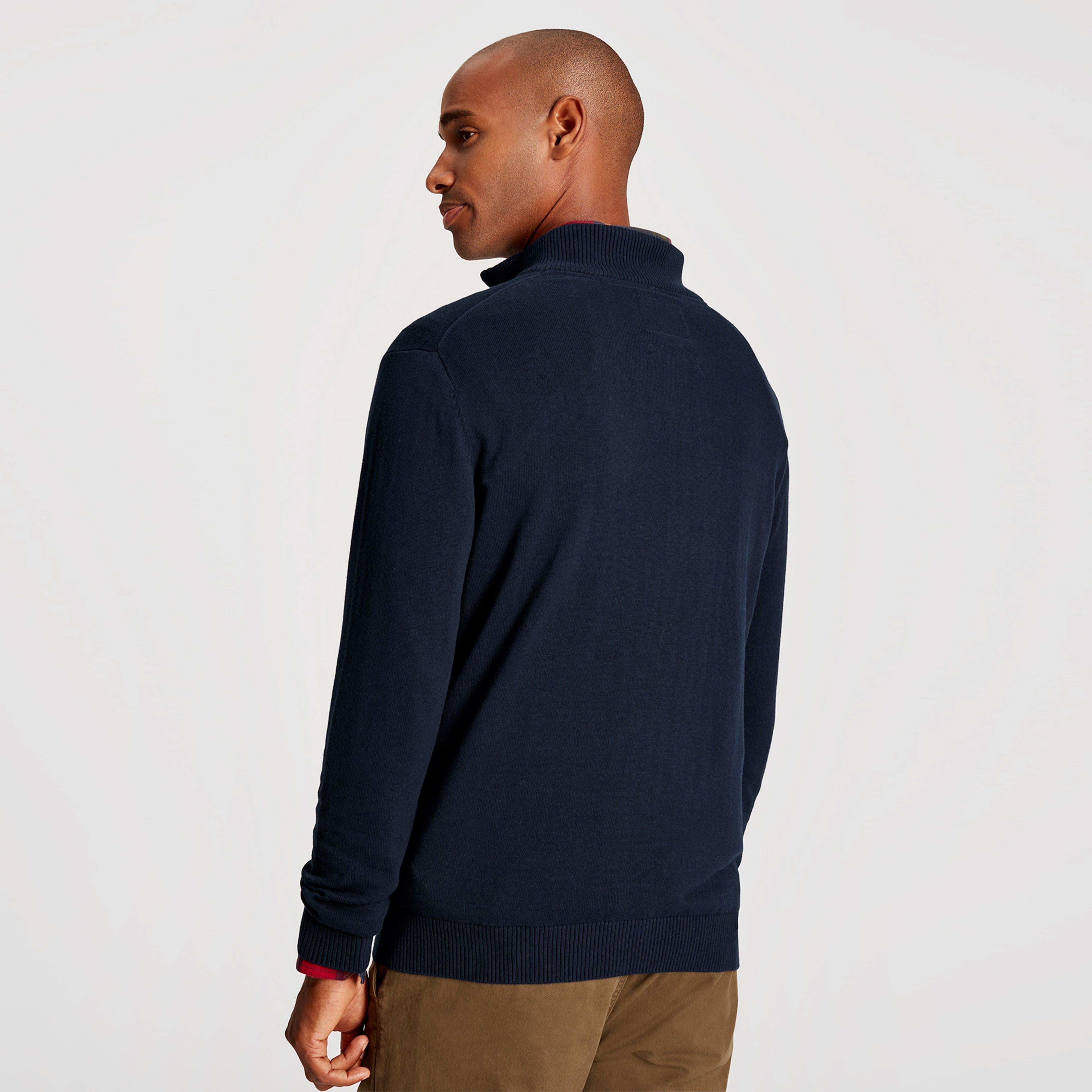 Mens Hillside Quarter Zip Funnel Neck Jumper French Navy Marl