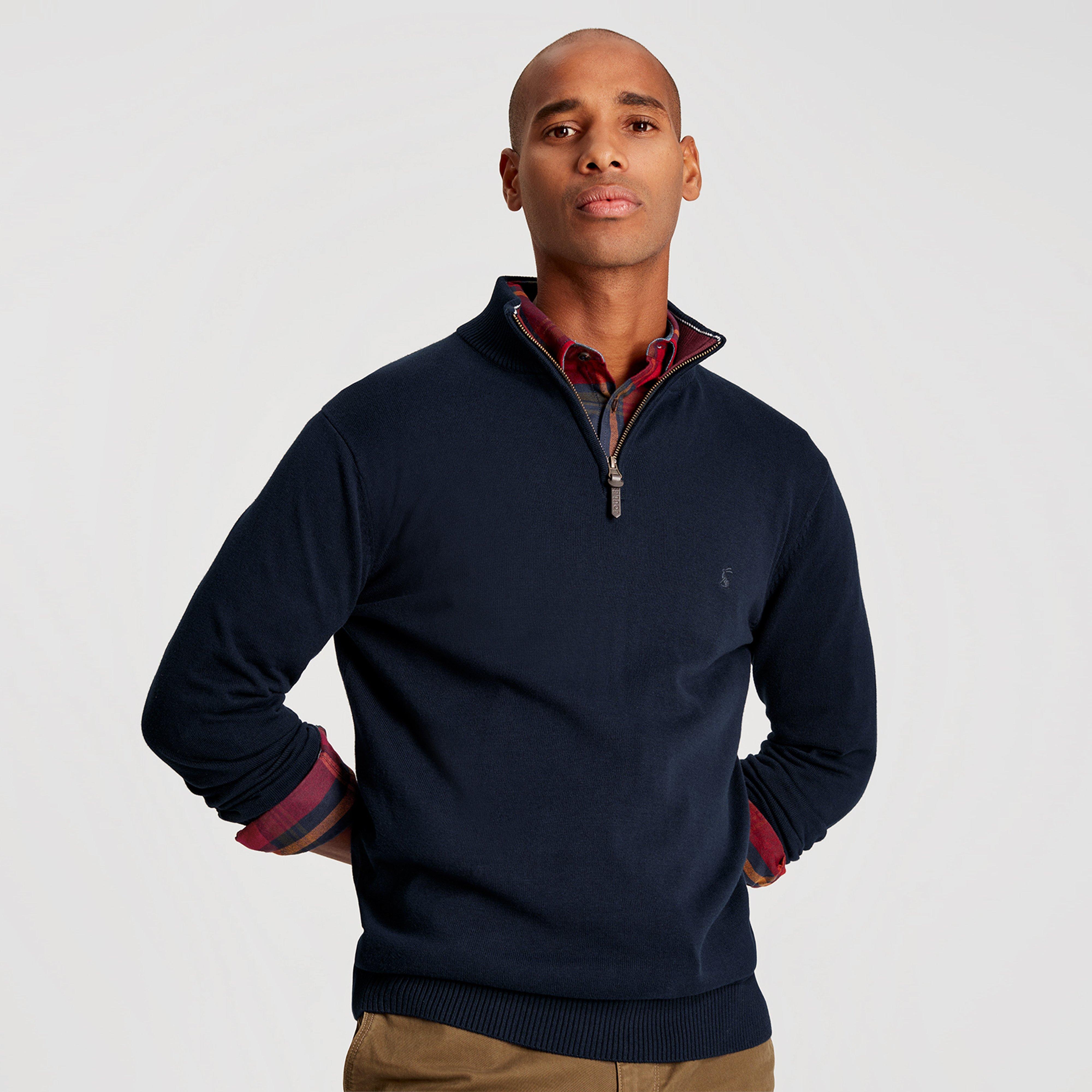 Mens Hillside Quarter Zip Funnel Neck Jumper French Navy Marl