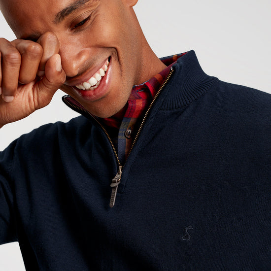 Mens Hillside Quarter Zip Funnel Neck Jumper French Navy Marl