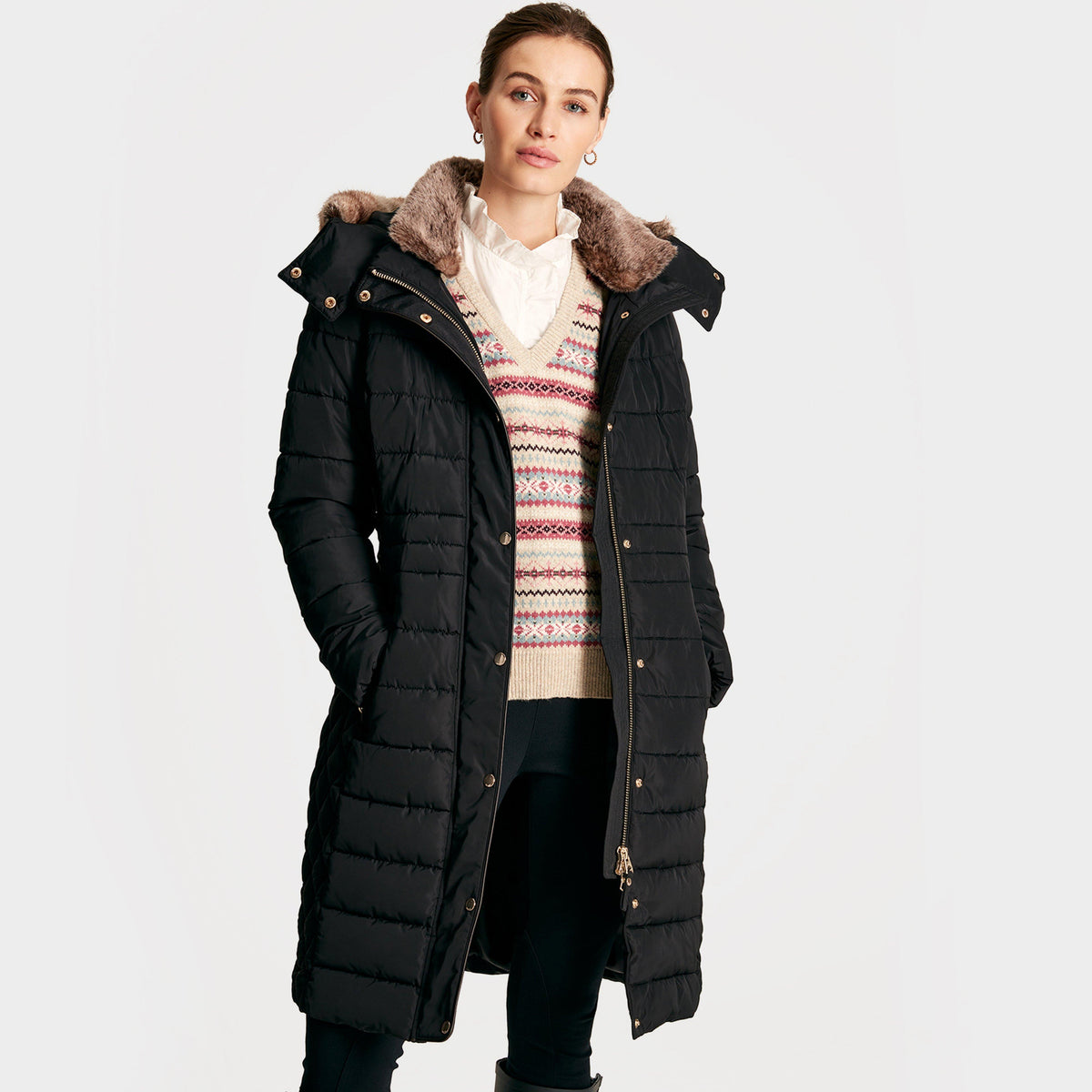 Womens Charlington Showerproof Longline Padded Coat Black