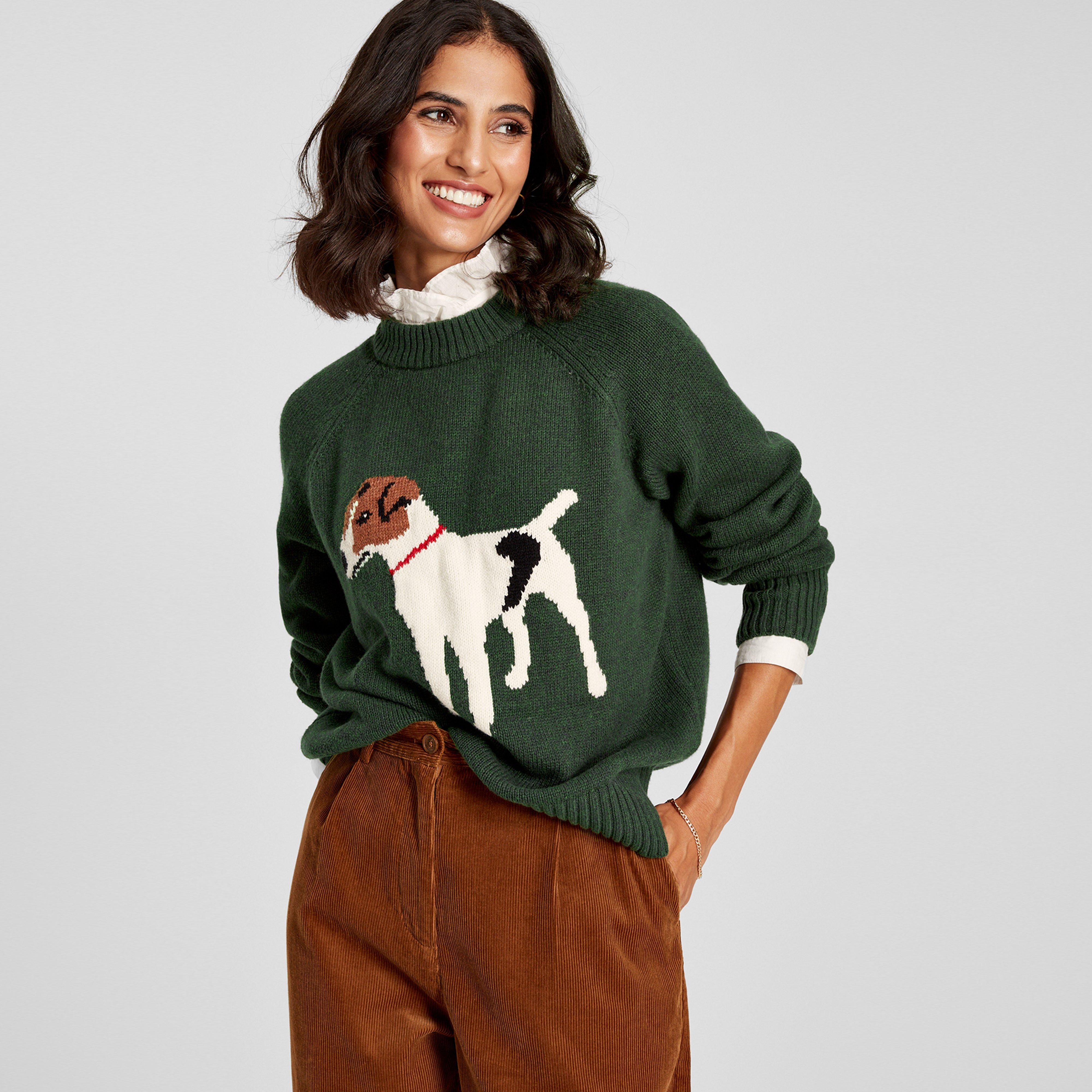 Womens Margot Intarsia Knit Jumper Dark Green