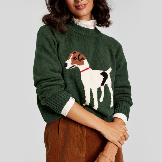 Womens Margot Intarsia Knit Jumper Dark Green