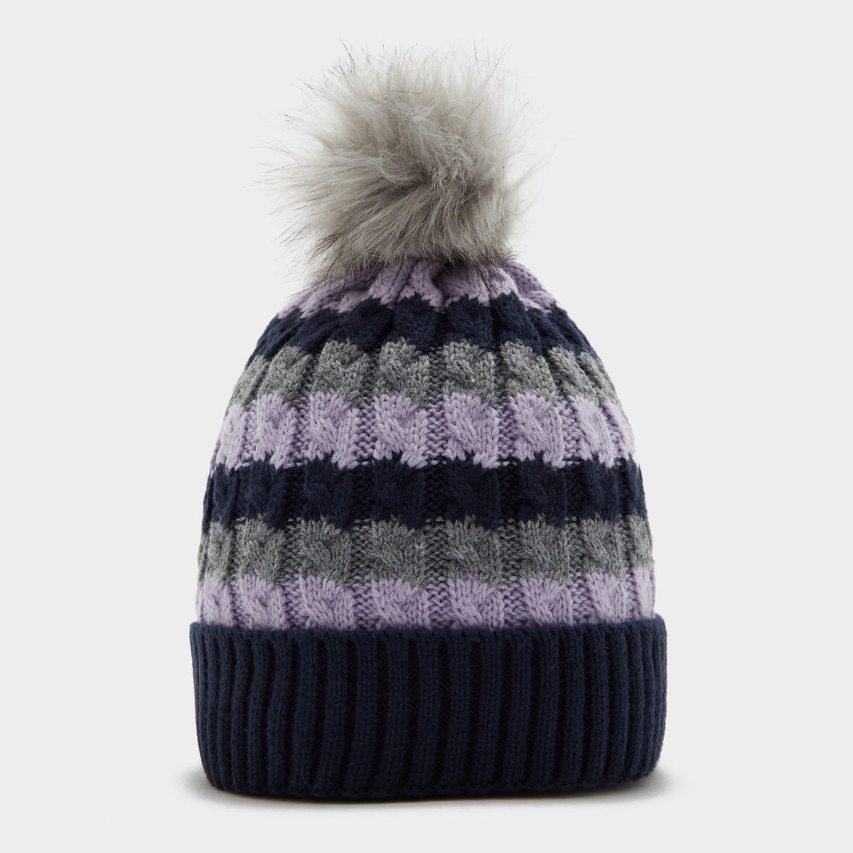 Womens Waterproof Knit Pom Pom Hat Navy/Lilac/Grey