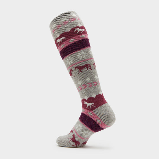 Womens Hedon Socks Horse Fairisle Grey