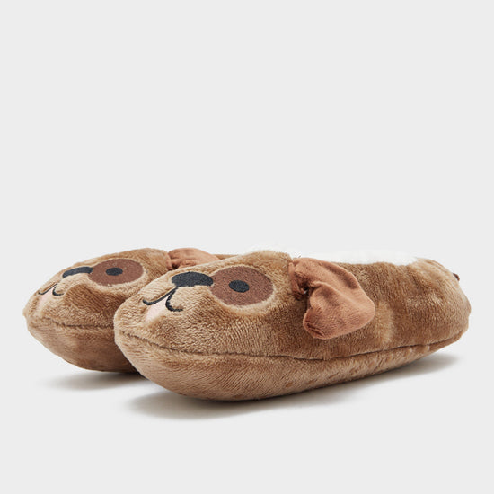 Womens Wild Feet Fluffy Footsie Slippers Dog