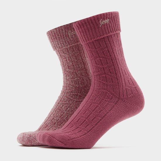 Womens Super Soft Brushed Boot Socks Cerise/Cream