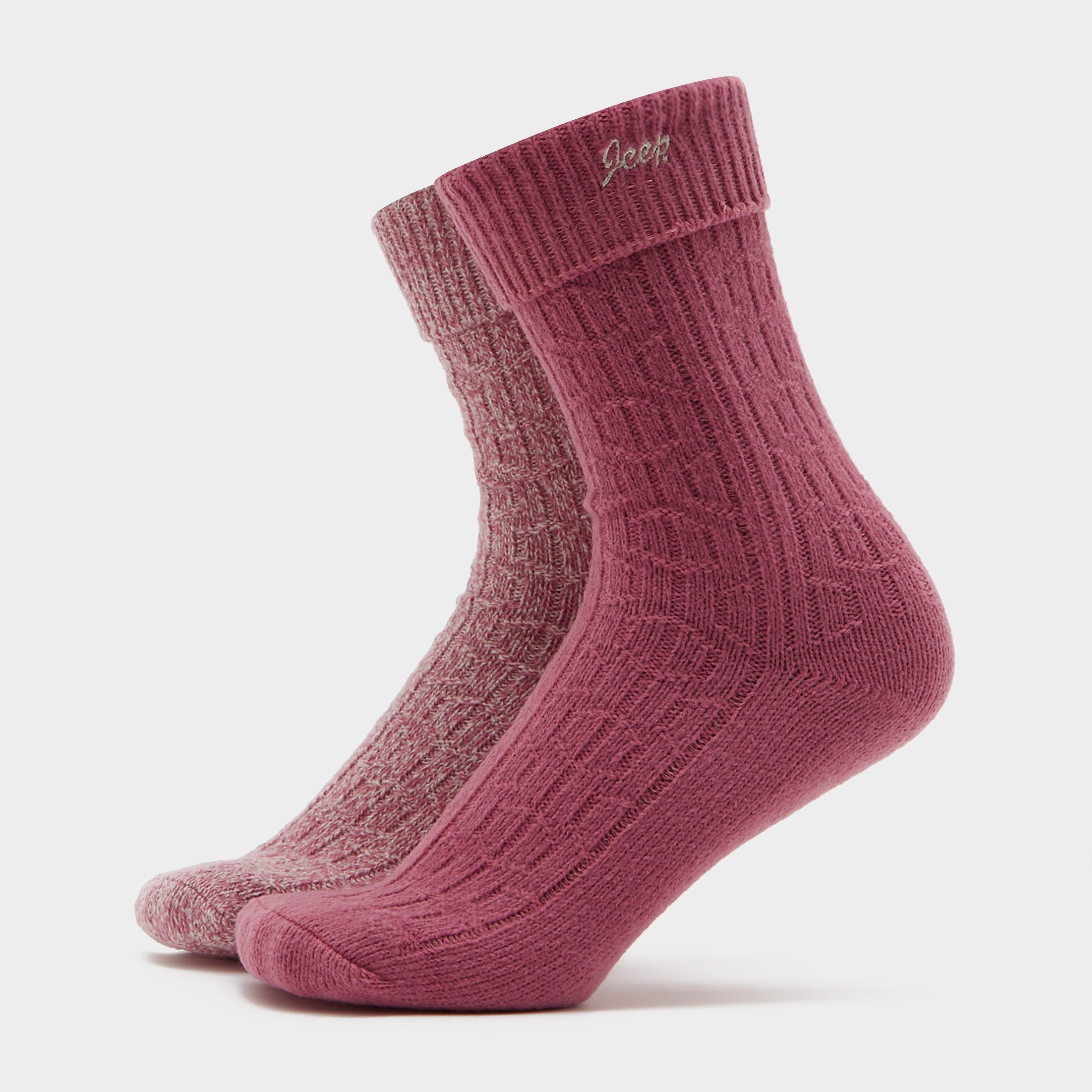 Womens Super Soft Brushed Boot Socks Cerise/Cream