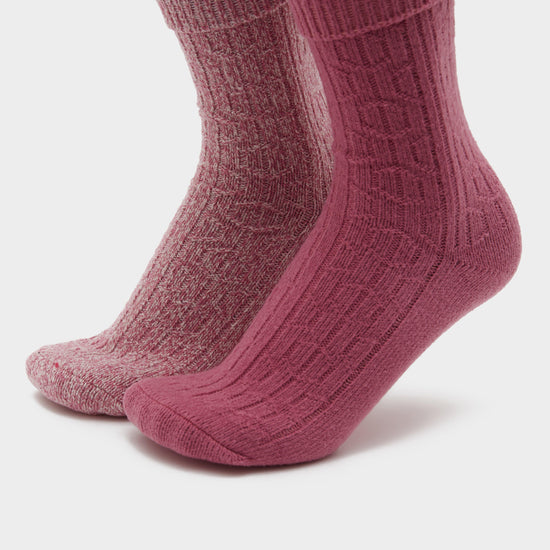 Womens Super Soft Brushed Boot Socks Cerise/Cream