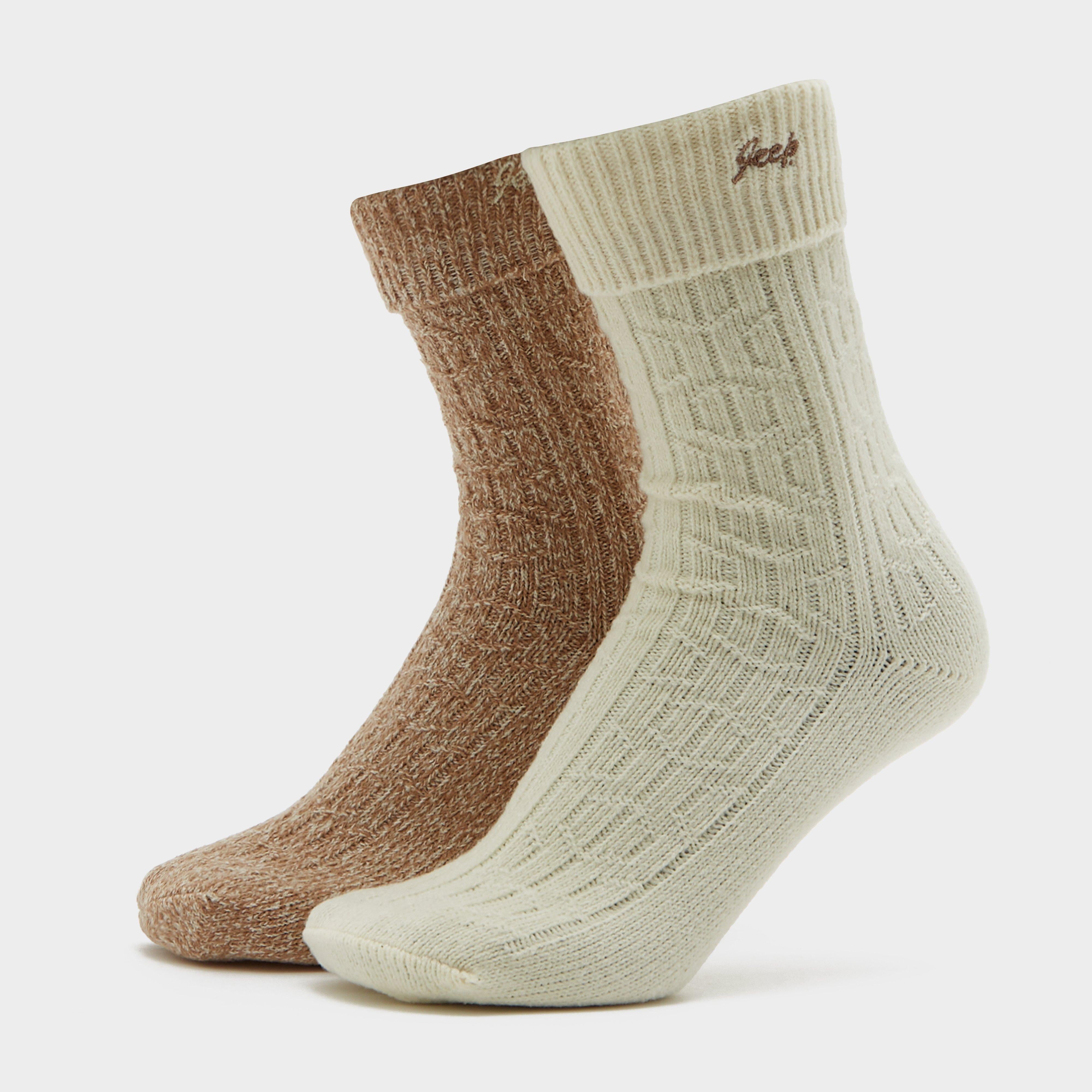 Womens Super Soft Brushed Boot Socks Taupe/Cream
