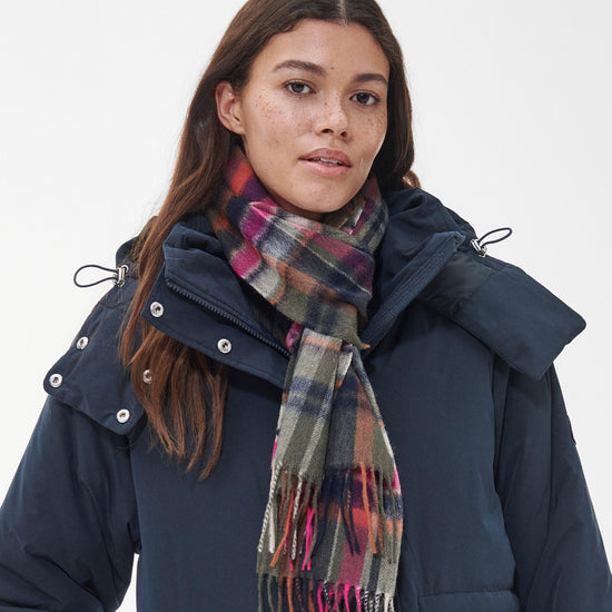 Womens Vintage Winter Plaid Scarf Pink Dahlia