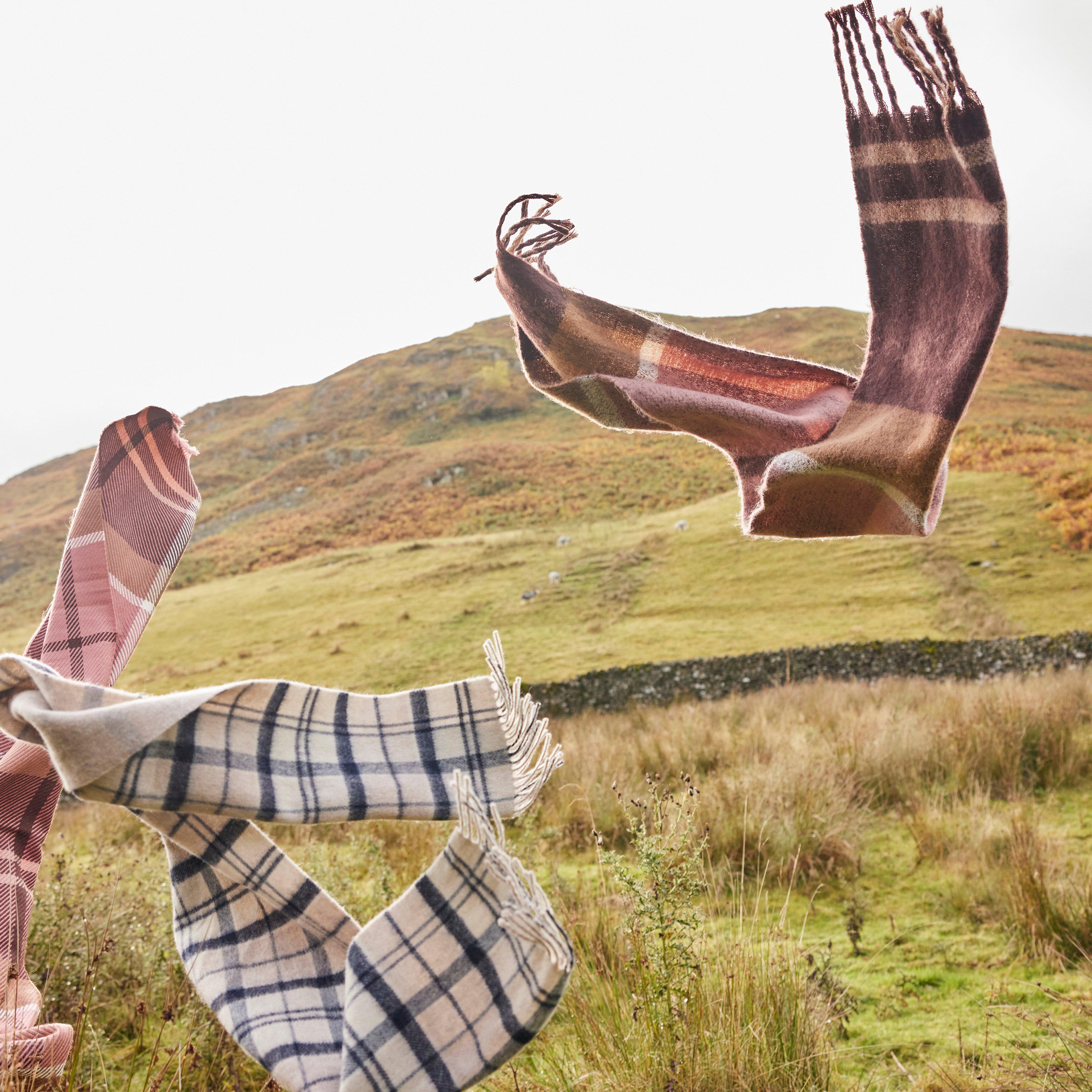 Womens Vintage Winter Plaid Scarf Pink Dahlia