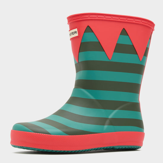 Kids First Classic Elf Stripe Wellington Boots Red/Green